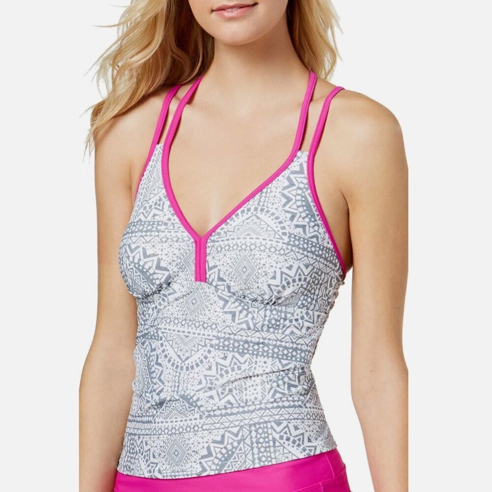 Go by Gossip Royal Grey Multi Patterned Racerback Tankini Top - Size M - NWT